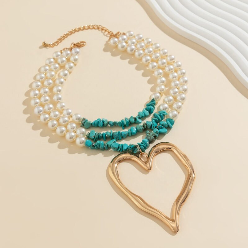 Retro multi-layered big love turquoise necklace - Image 9