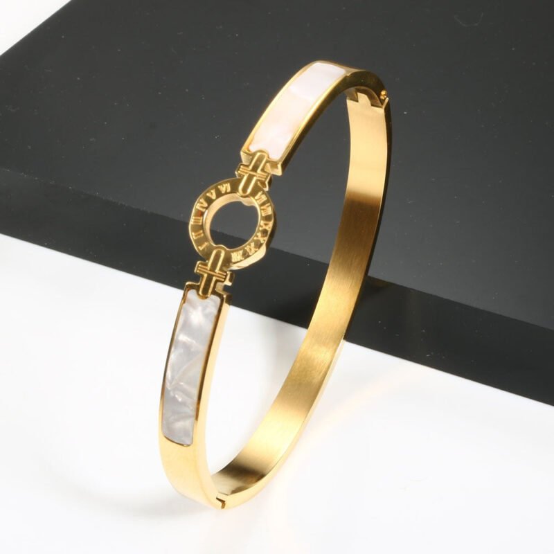 White Shell Roman Numeral Bangles & Bracelet - Image 8