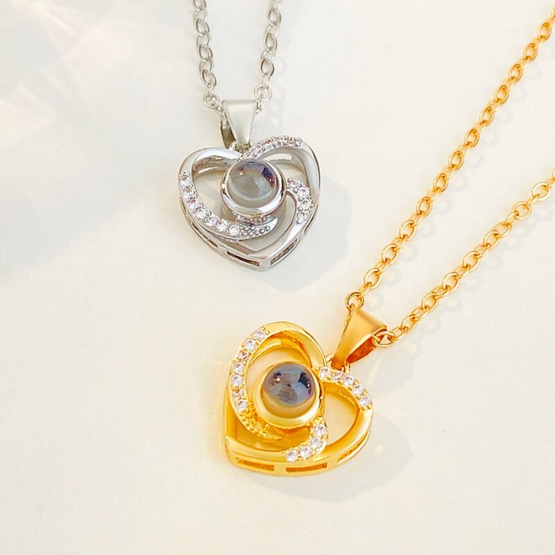 Diamond studded heart-shaped projection necklace - Image 3
