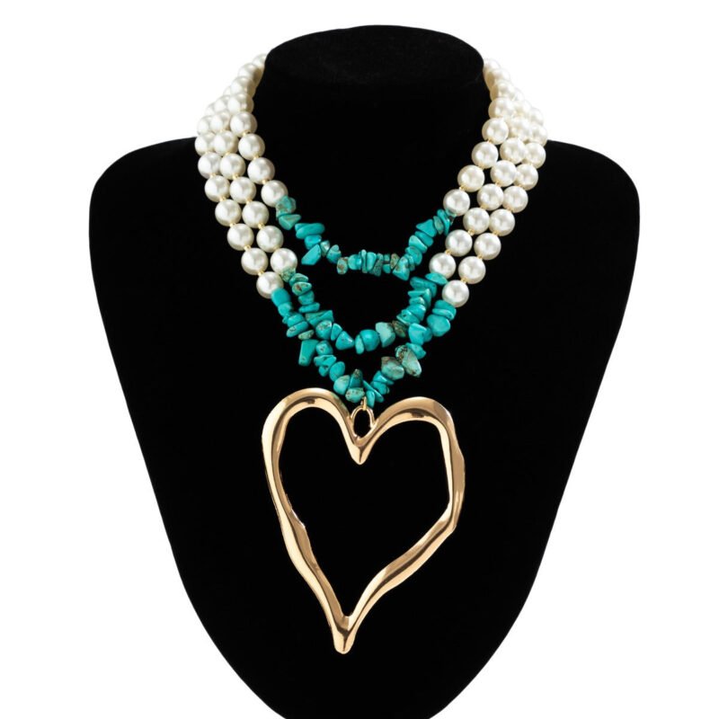 Retro multi-layered big love turquoise necklace - Image 8