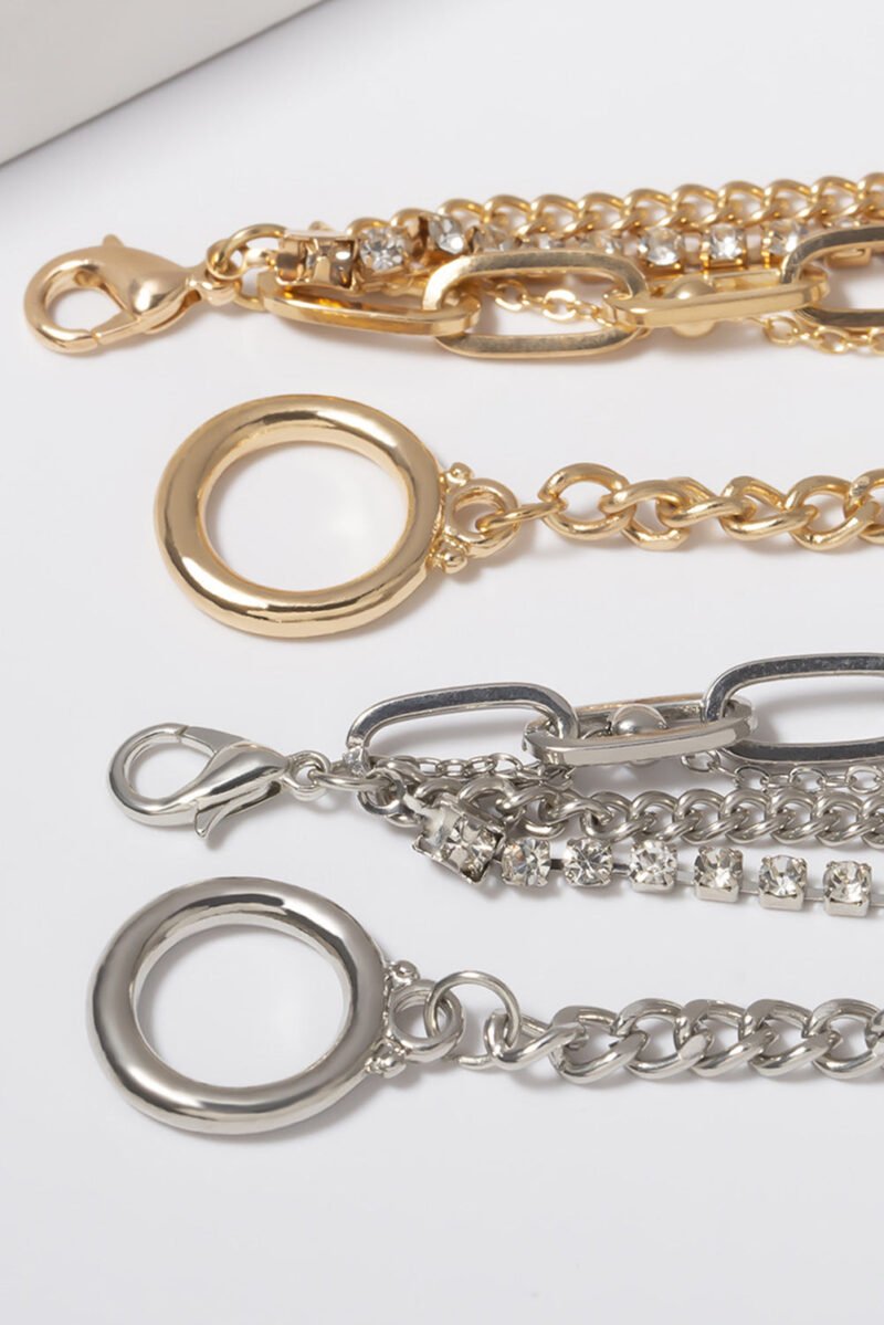 Gold Multi Layered Rhinestone Plated Chain Bracelet Set - Image 5