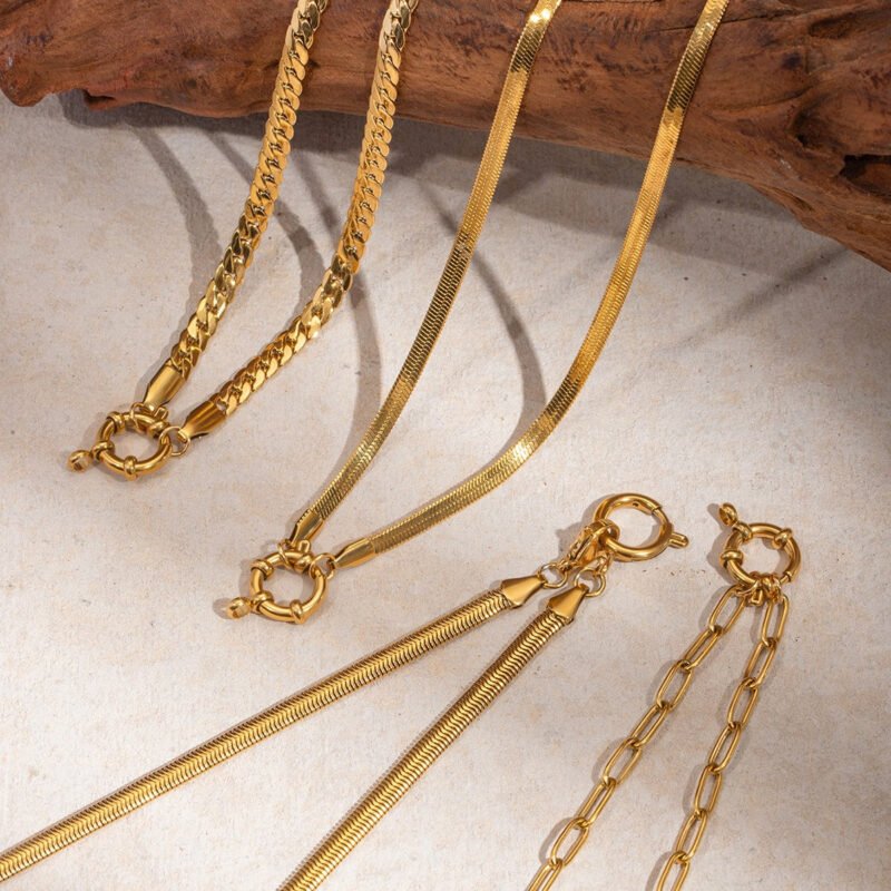 18K gold classic retro chain design light luxury style necklace