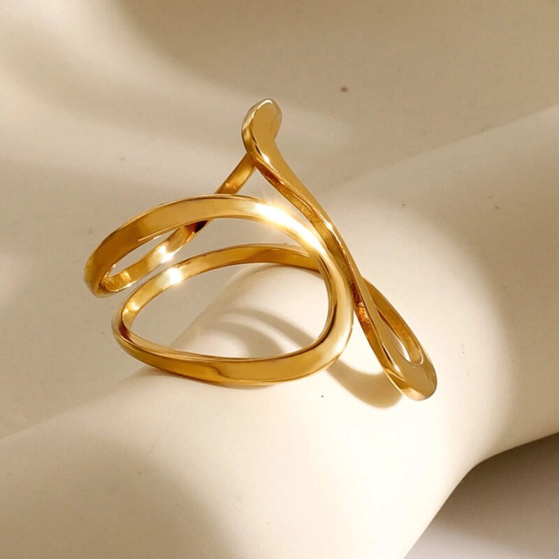 18k gold stainless steel smooth line irregular opening ring - Image 3