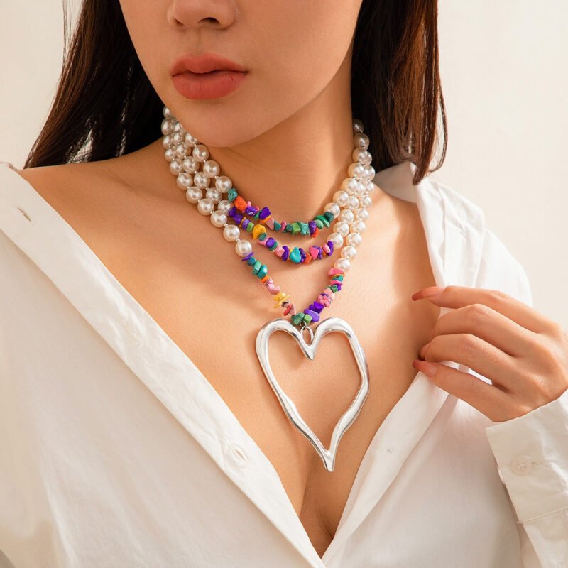 Retro multi-layered big love turquoise necklace - Image 4