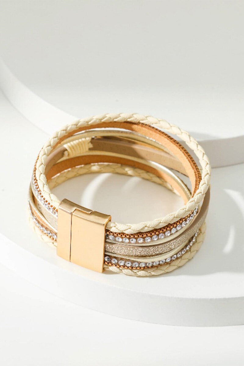 Beige BLESSED Rhinestone Braided Detail Buckle Bracelet - Image 5
