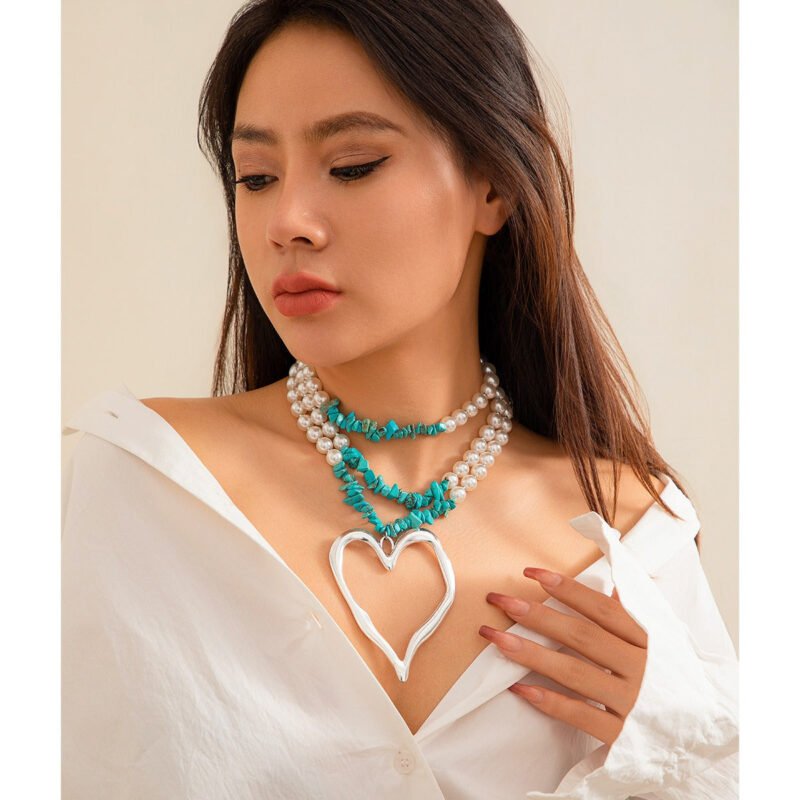 Retro multi-layered big love turquoise necklace - Image 6
