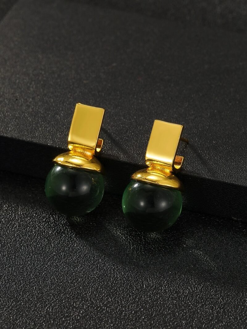 Vintage Green Crystal Round Dangle Earrings For Women - Image 4