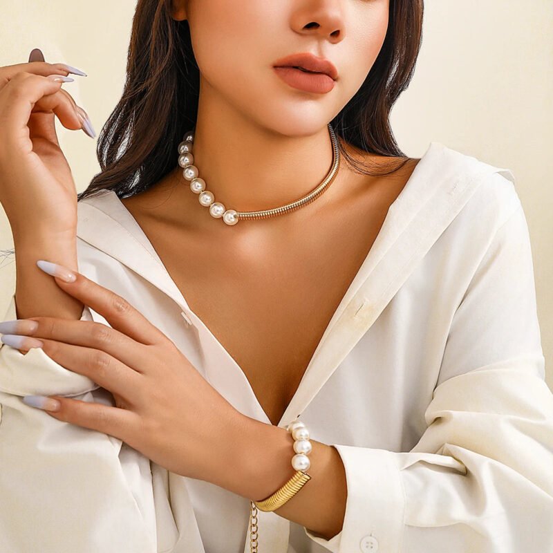 Pearl Short Choker Necklace Women Collar Wed Bridal Vintage Clavicle - Image 3
