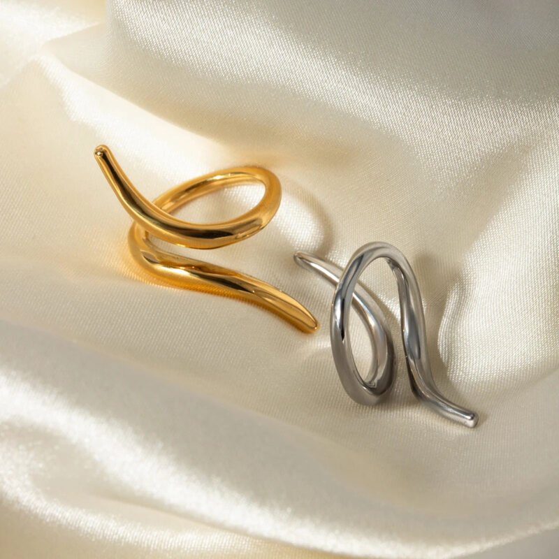 Stainless Steel Geometric Open Ring Fashion Gold Metal Finger Women's - Image 5