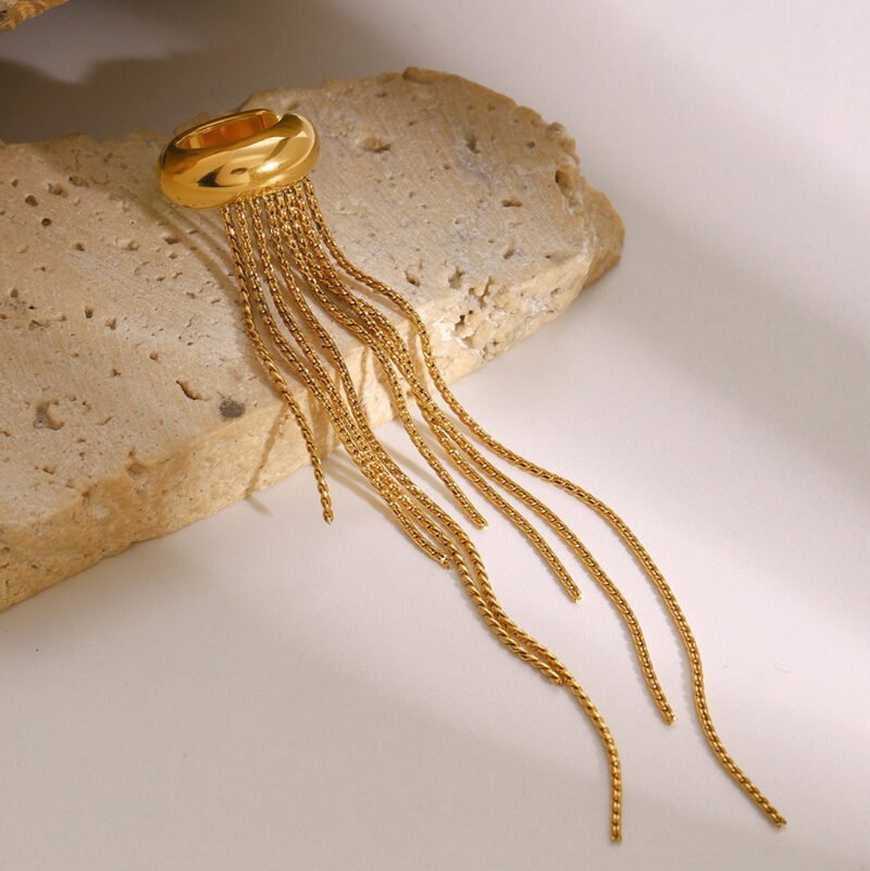 18K gold tassel design light luxury style earrings - Image 2