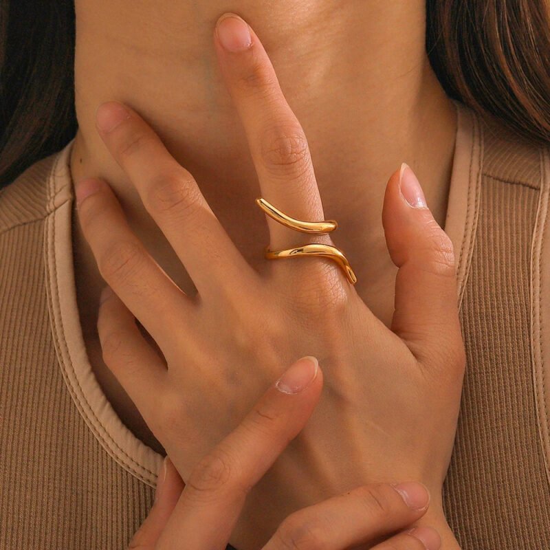 Stainless Steel Geometric Open Ring Fashion Gold Metal Finger Women's - Image 2