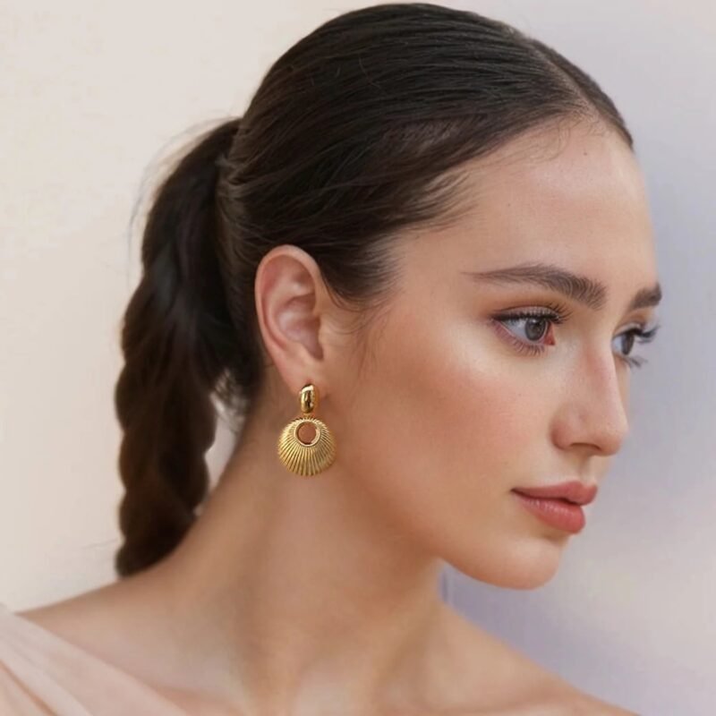 Shell Texture Charm Pendant Stainless Steel Earrings for Women - Image 3
