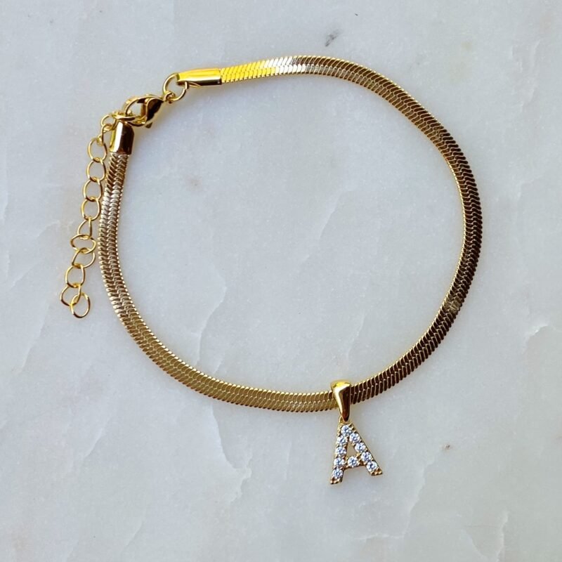 Herringbone Chain Initial Anklet - Image 5