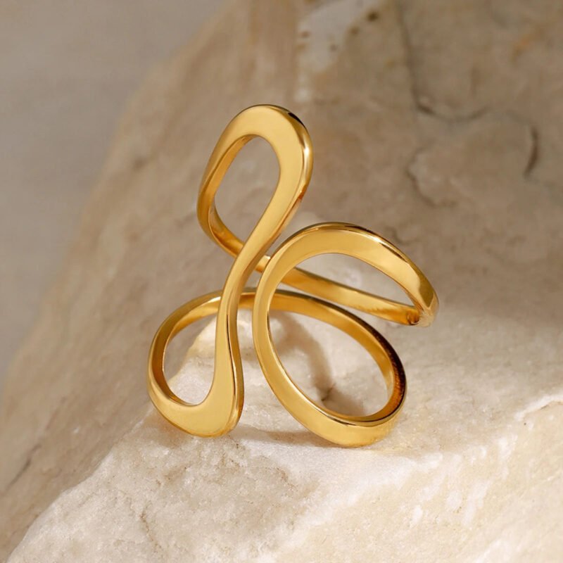 18k gold stainless steel smooth line irregular opening ring - Image 4
