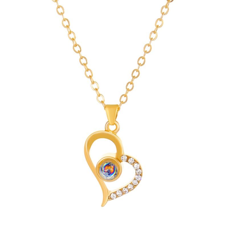 Diamond studded heart-shaped projection necklace - Image 8