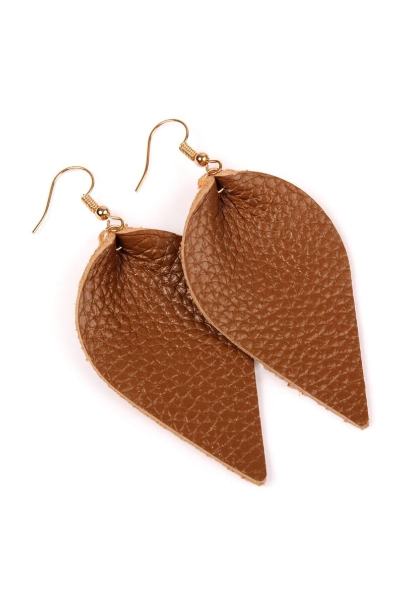 Teardrop Shape Pinched Leather Earrings - Image 5