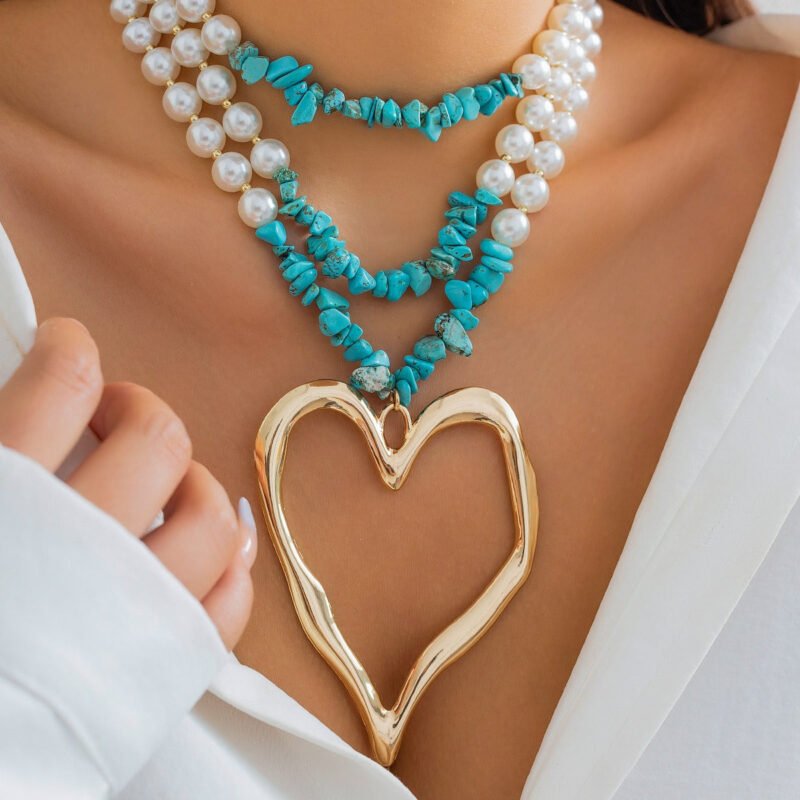 Retro multi-layered big love turquoise necklace - Image 11