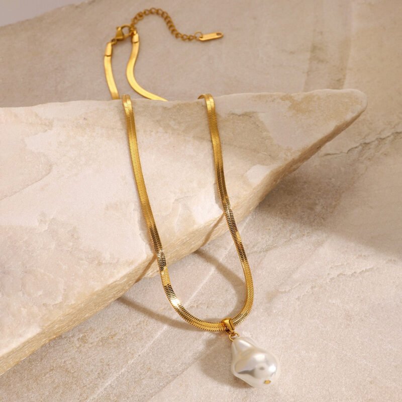 18K gold chain with pearl design high-end necklace - Image 6