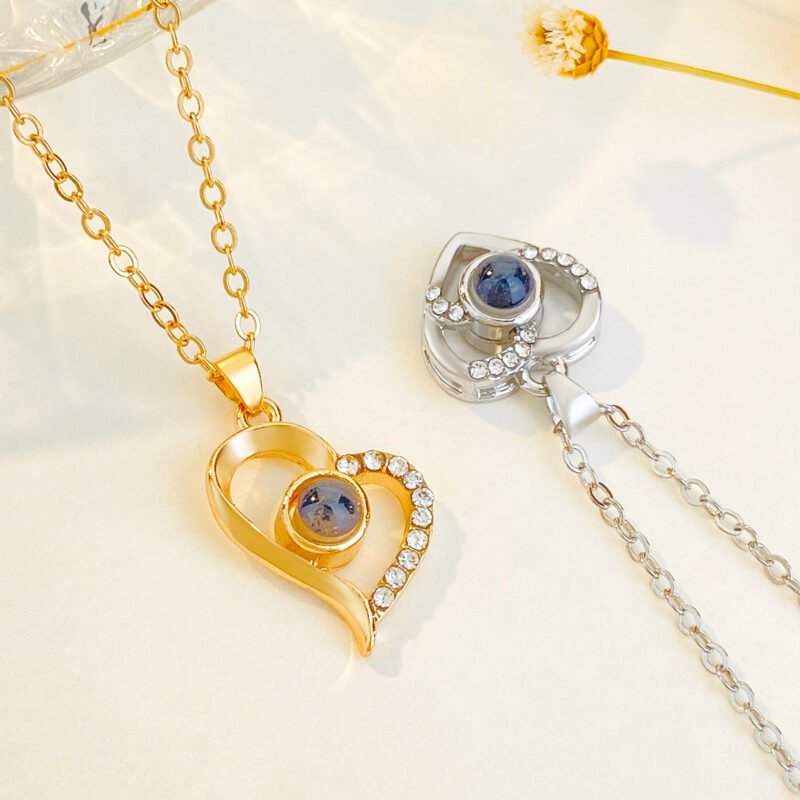 Diamond studded heart-shaped projection necklace - Image 4