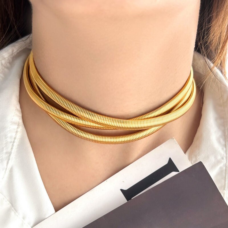 Niche high-end multi-layer choker choker stainless steel elastic snake ring - Image 5