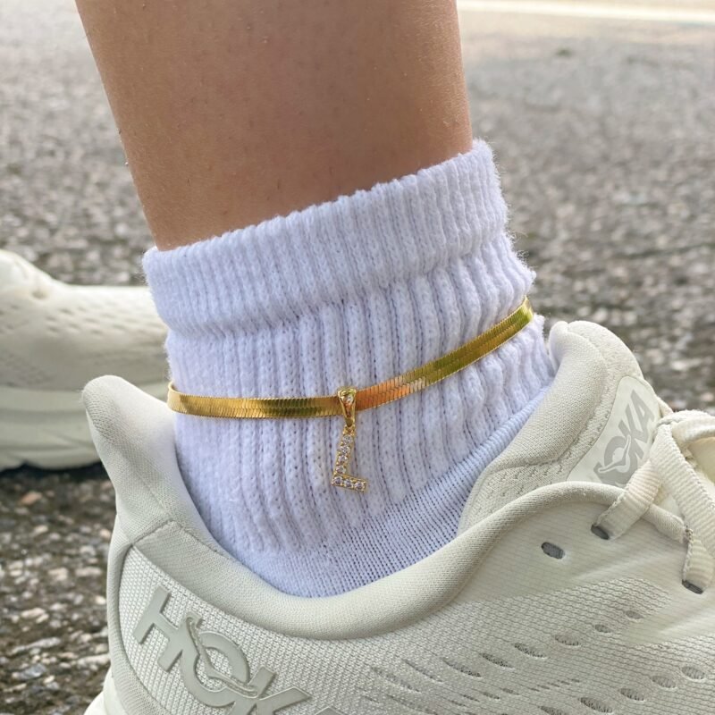 Herringbone Chain Initial Anklet - Image 3
