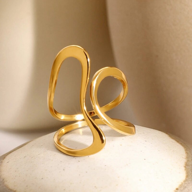 18k gold stainless steel smooth line irregular opening ring - Image 2