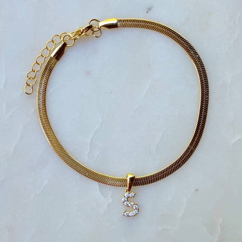 Herringbone Chain Initial Anklet - Image 17