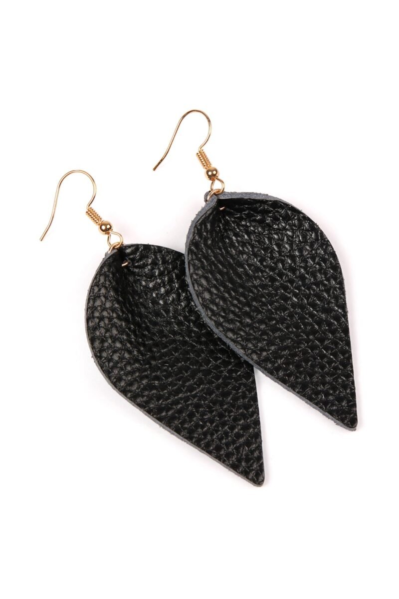 Teardrop Shape Pinched Leather Earrings - Image 3