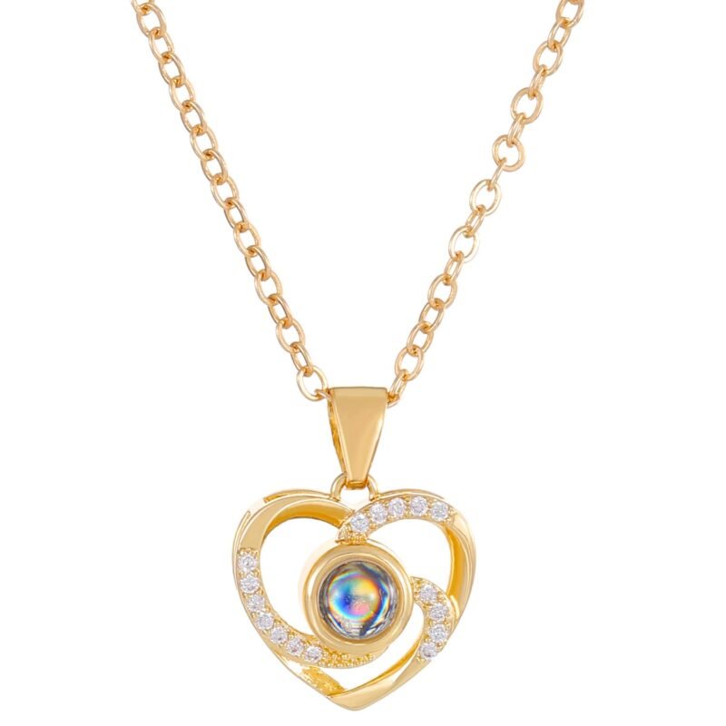 Diamond studded heart-shaped projection necklace - Image 5