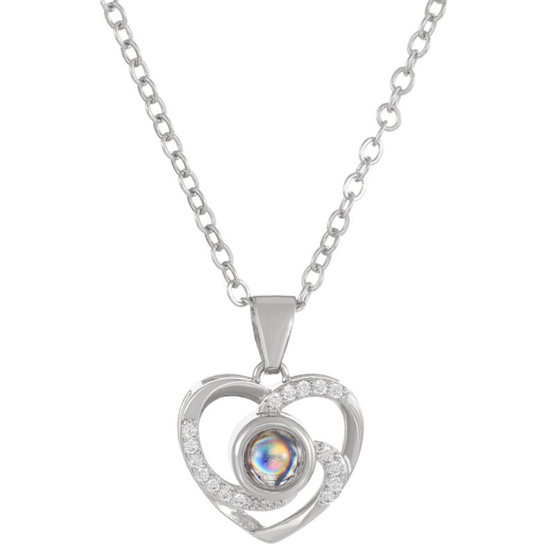 Diamond studded heart-shaped projection necklace - Image 6