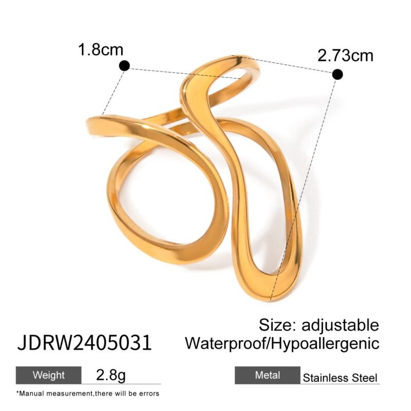 18k gold stainless steel smooth line irregular opening ring - Image 6