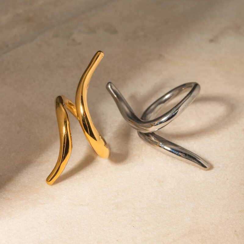 Stainless Steel Geometric Open Ring Fashion Gold Metal Finger Women's - Image 3