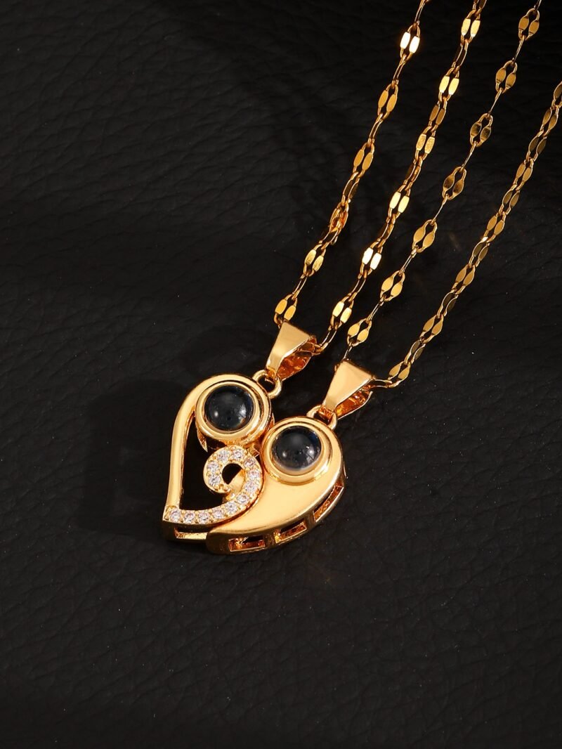 Diamond studded heart-shaped projection necklace - Image 11