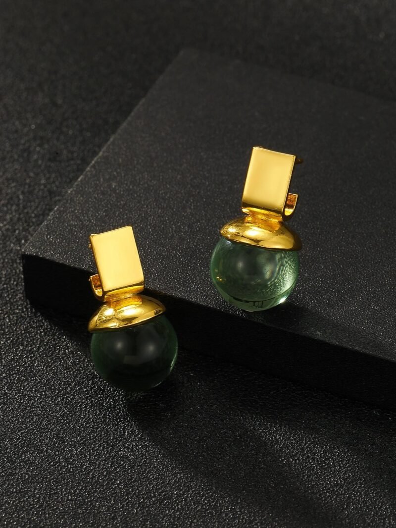 Vintage Green Crystal Round Dangle Earrings For Women - Image 5
