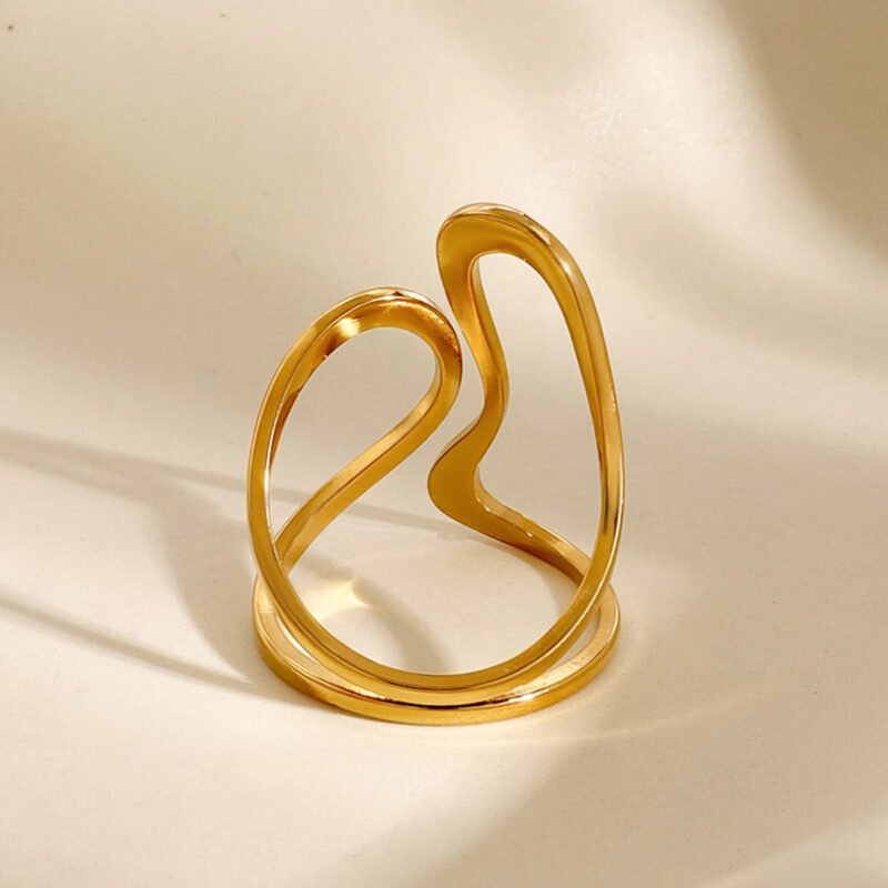18k gold stainless steel smooth line irregular opening ring - Image 5