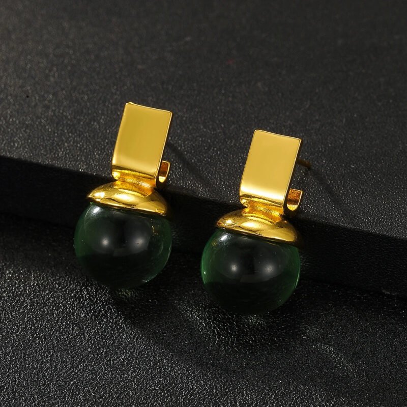 Vintage Green Crystal Round Dangle Earrings For Women - Image 3