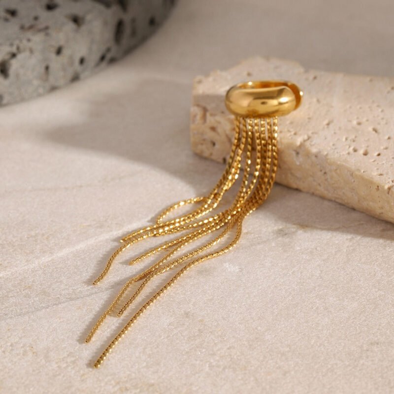 18K gold tassel design light luxury style earrings - Image 5