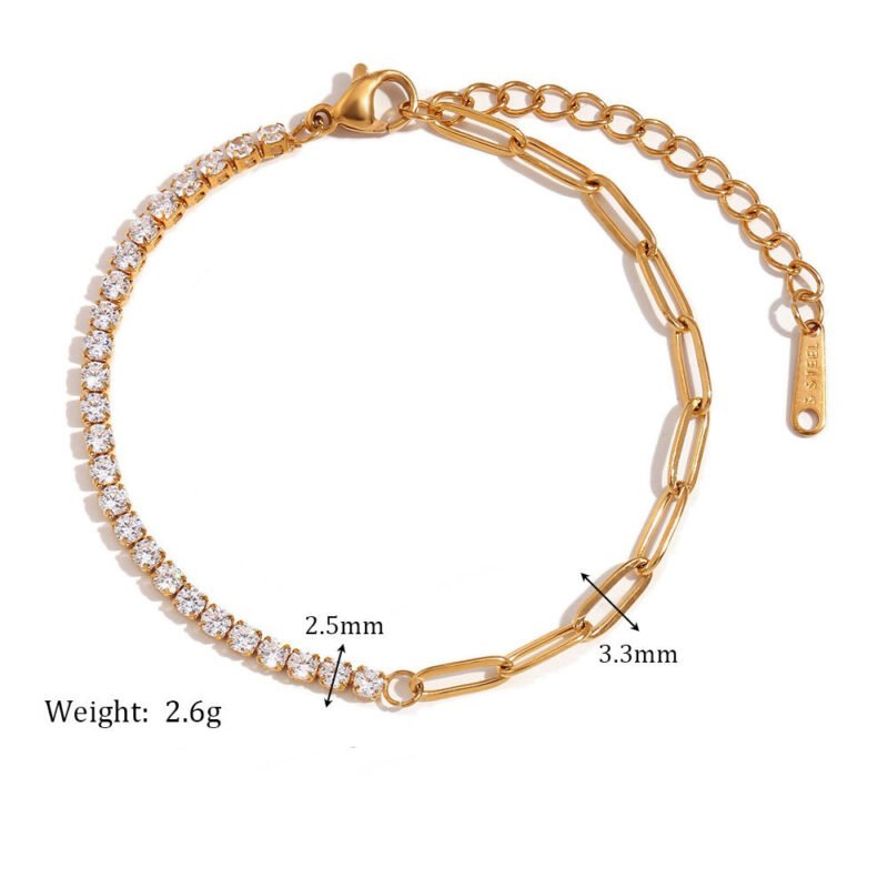 18K gold noble luxury inlaid zircon splicing paper clip chain design necklace bracelet earrings set - Image 8