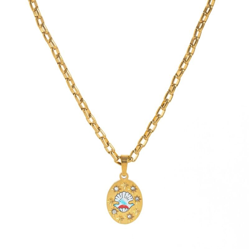18K gold inlaid zircon with pattern design trendy personality necklace - Image 13