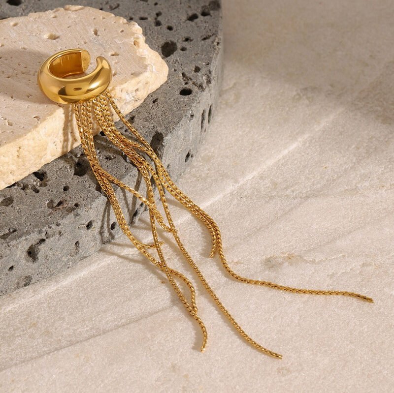 18K gold tassel design light luxury style earrings - Image 6