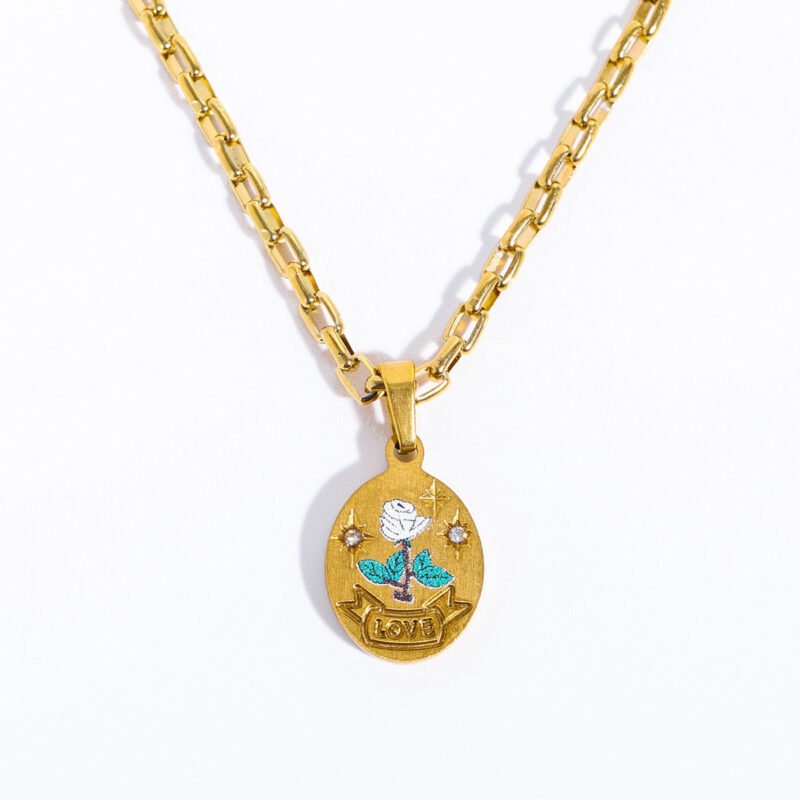 18K gold inlaid zircon with pattern design trendy personality necklace - Image 15